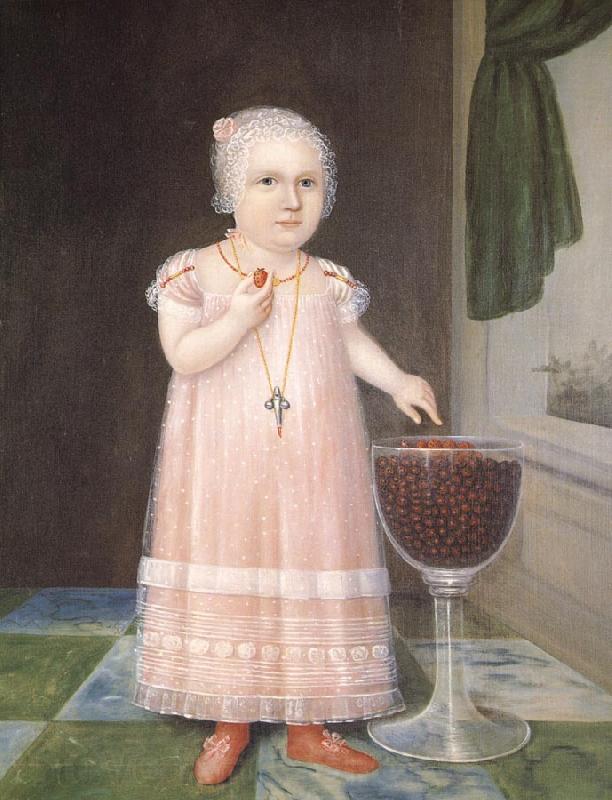 Johnson Joshua Little Girl in Pink with Goblet Filled with Strawberries:A Portrait Norge oil painting art